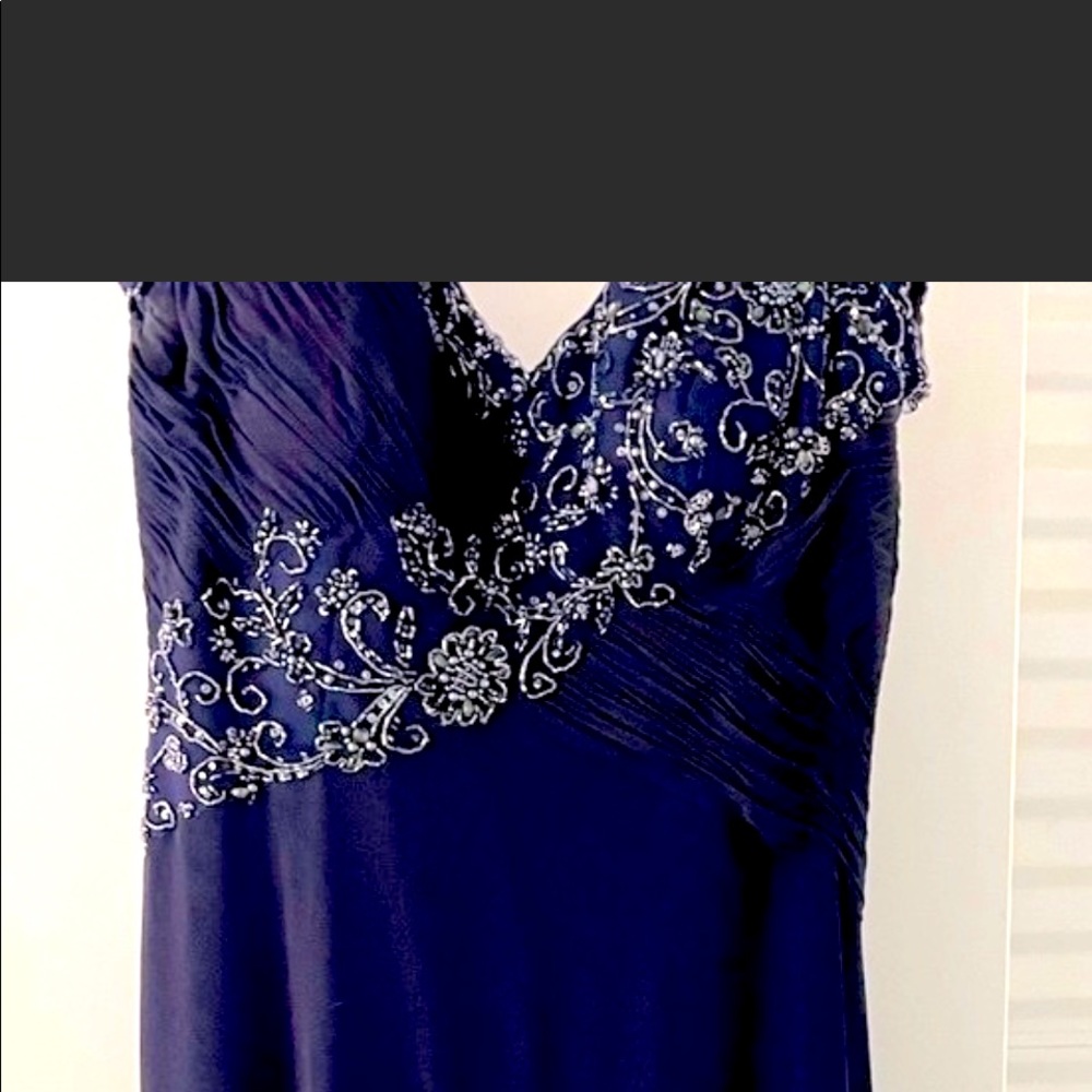 Dark blue floor length Mother of the Bride or Groom gown by Montage Mon Cheri
